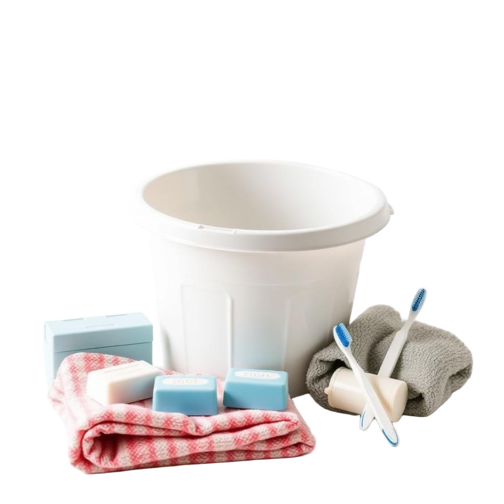 Bucket, blanket, soap and household essentials